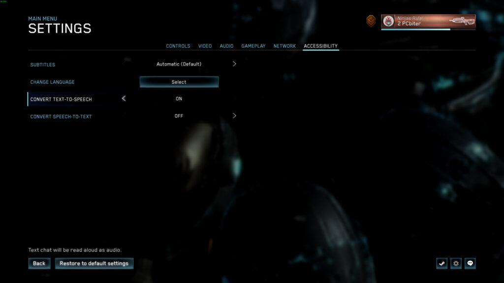 A screenshot of the Accessibility menu options.