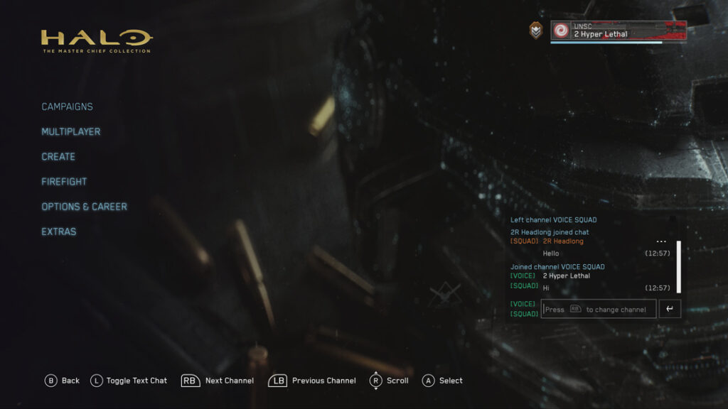 A screenshot of the in-game text chat window and options.
