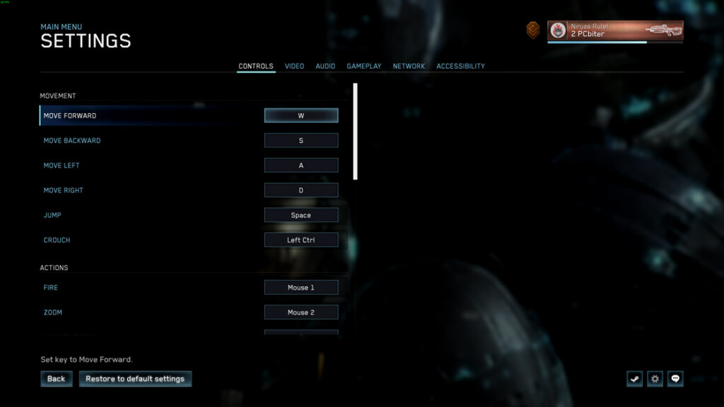 A screenshot of general control settings options.