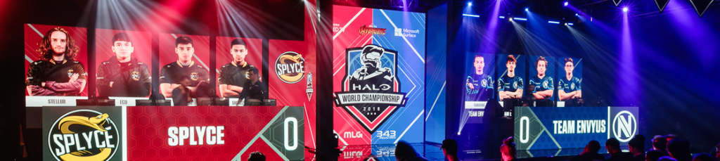 Image of the 2018 Halo World Championship main stage during the Splyce vs Team Envyus match.