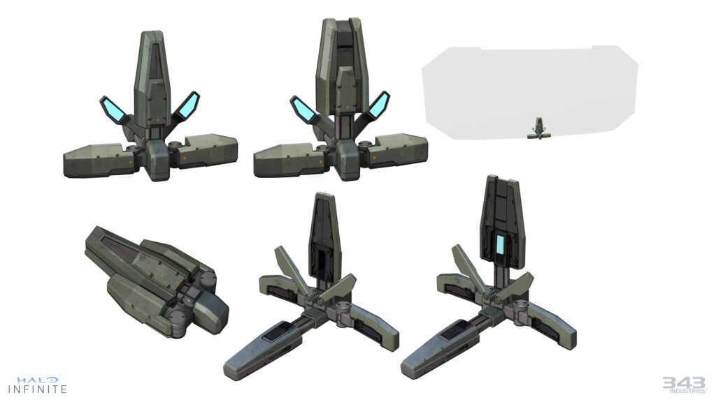 Sequence of images that illustrate how the Drop Wall equipment unpacks when deployed.