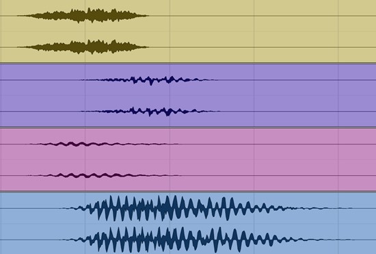 A quad of soundwaves illustrating the Sci-Fi portion of the Skewer's sound.
