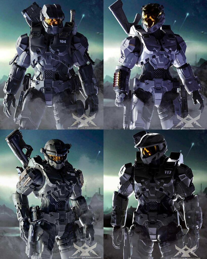Detailed community-made renders of Blue Team from Halo 5.
