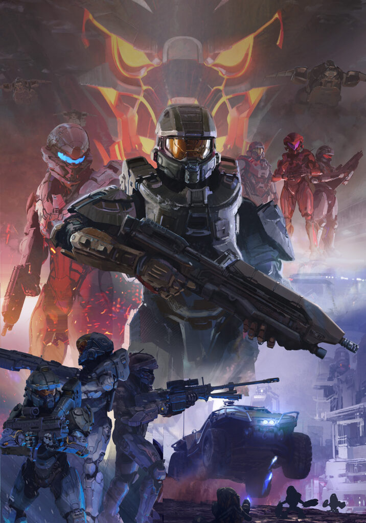 Movie poster-style fan art of Halo 5's main characters.