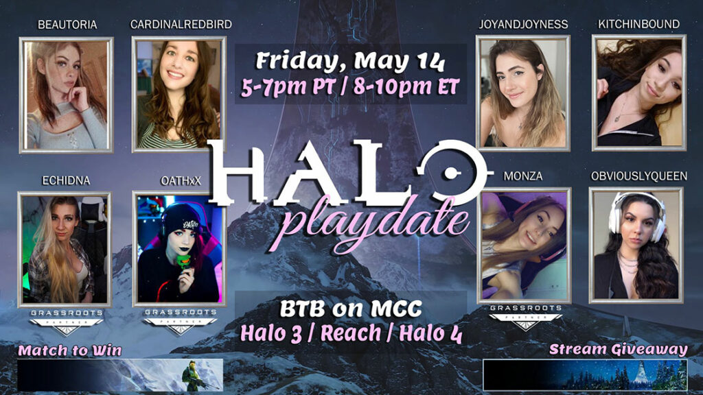 Halo Playdate: B T B on M C C, Friday May 14, 5-P M P T.