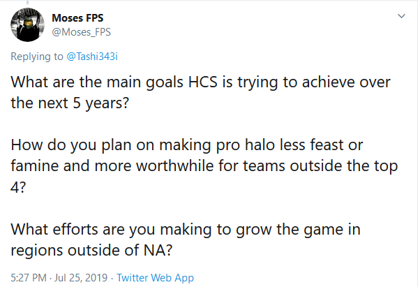 Screenshot of tweet asking what the long term HCS Program goals are
