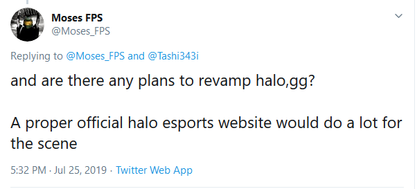 Screenshot of tweet asking if Halo.gg will be updated
