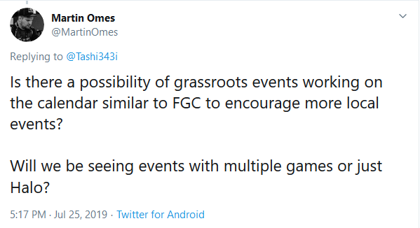 Tweet asking if there will be more HCS Grassroots events to encourage local competition.