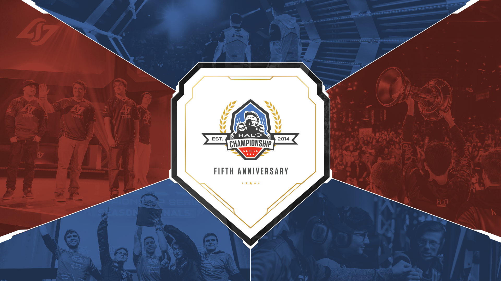 HCS 5th Anniversary logo on top of a collage of images from previous events.