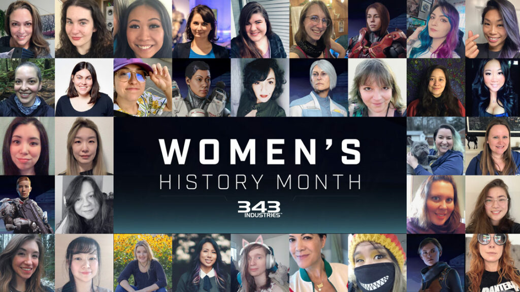 The 343 Women's History Month celebration image, featuring members of the 3 4 3 team.