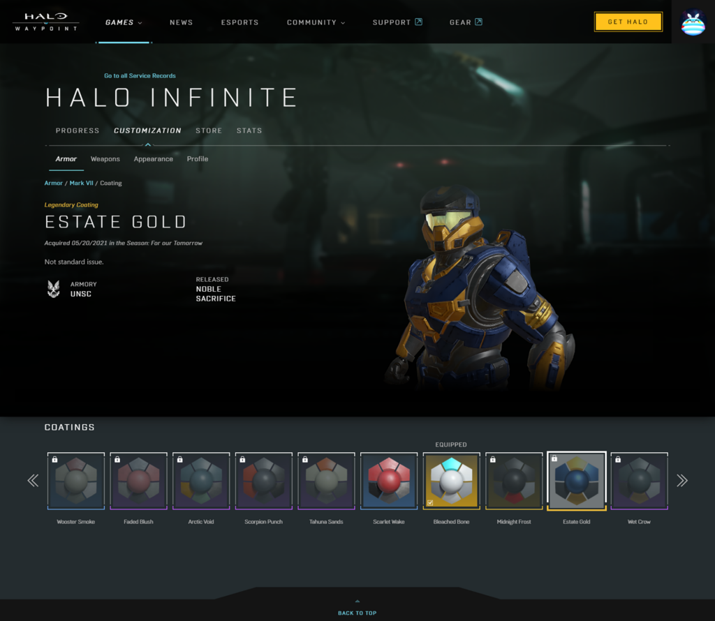 Halo Waypoint's Spartan customization page