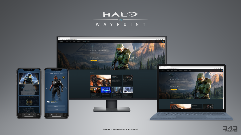 Showcase of the Halo Waypoint website on mobile, desktop, and laptop