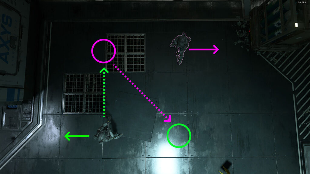 Top down view of the example scenario, with the focus on the green spartan.