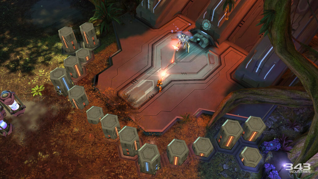 Screenshot of hexagonal pillars in Halo: Spartan Strike