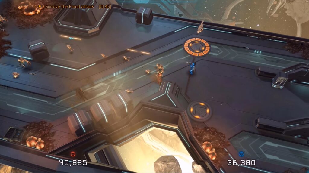 Screenshot of co-op mode against Flood in Halo: Spartan Assault.
