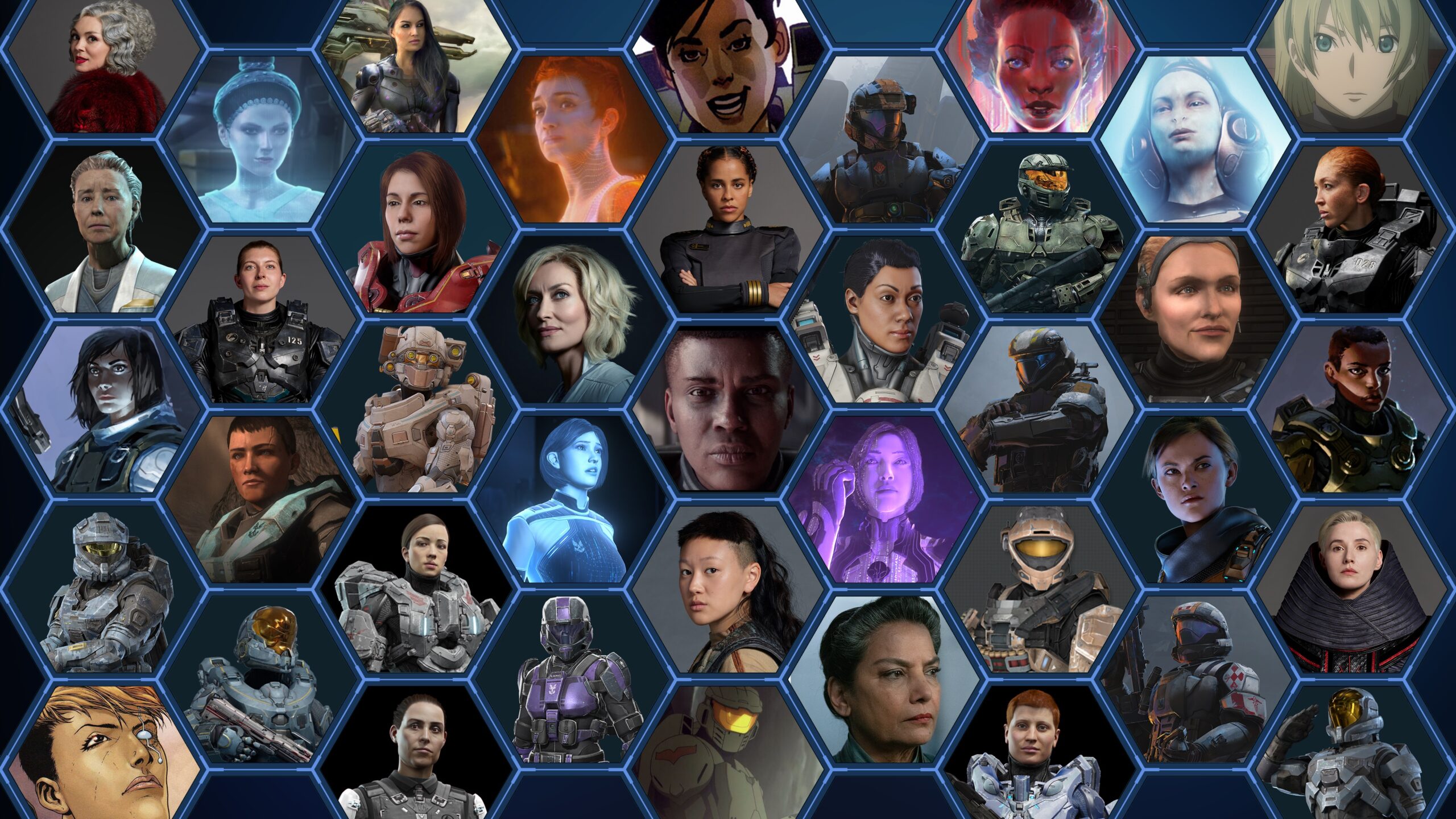 Women's History Month collage with female characters in Halo,