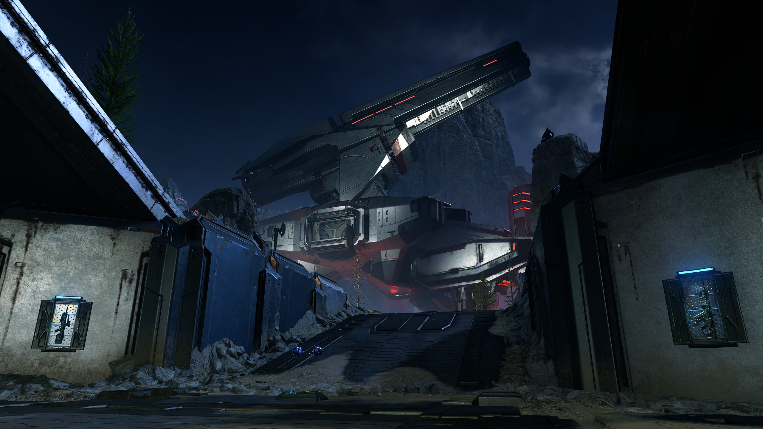 A picture of Deadlock featuring the Weapon Racks underneath a base.