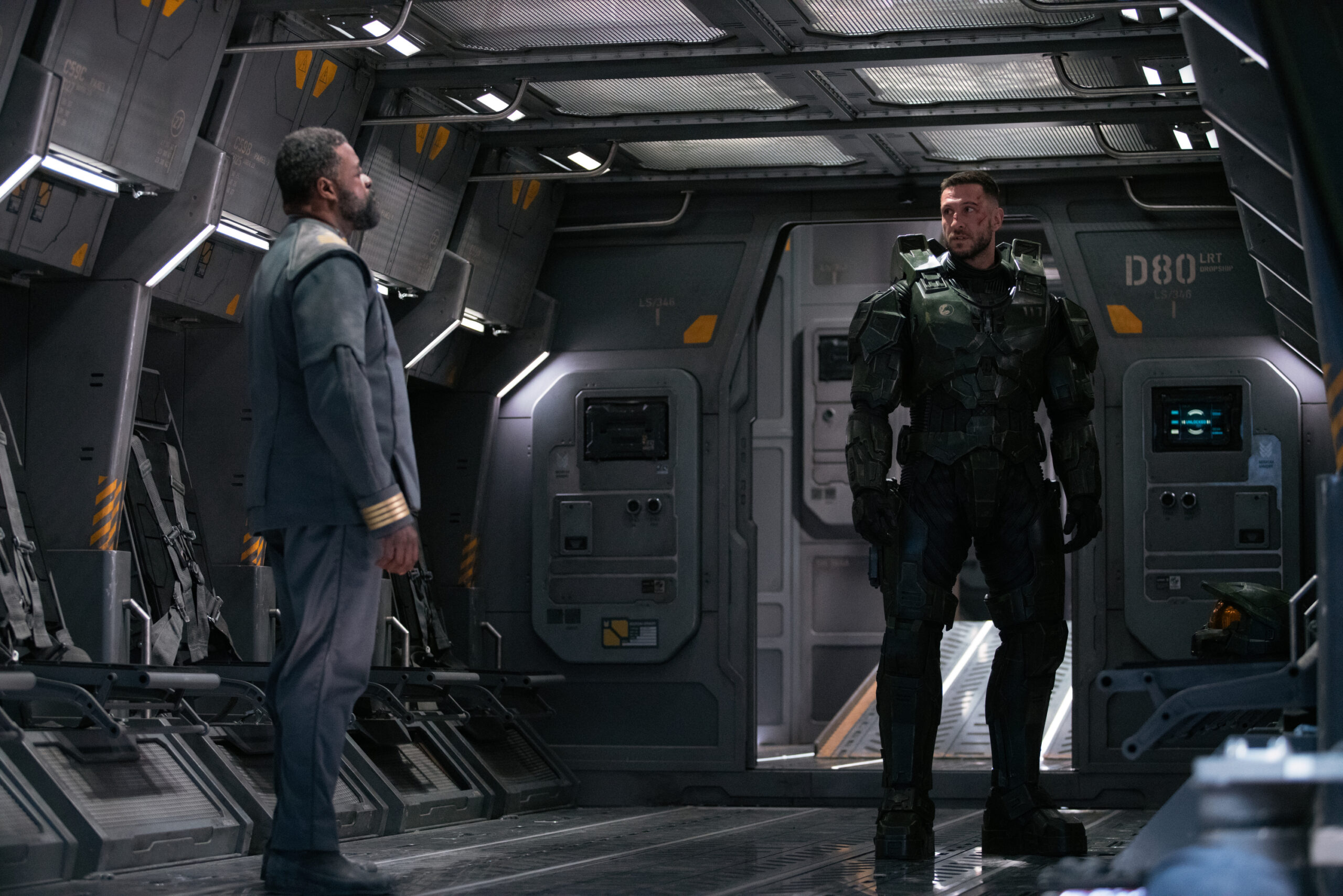Danny Sapani as Captain Jacob Keyes and Pablo Schreiber as Master Chief in Halo Season 1, Episode 9. Photo credit: Adrienn Szabo/Paramount+