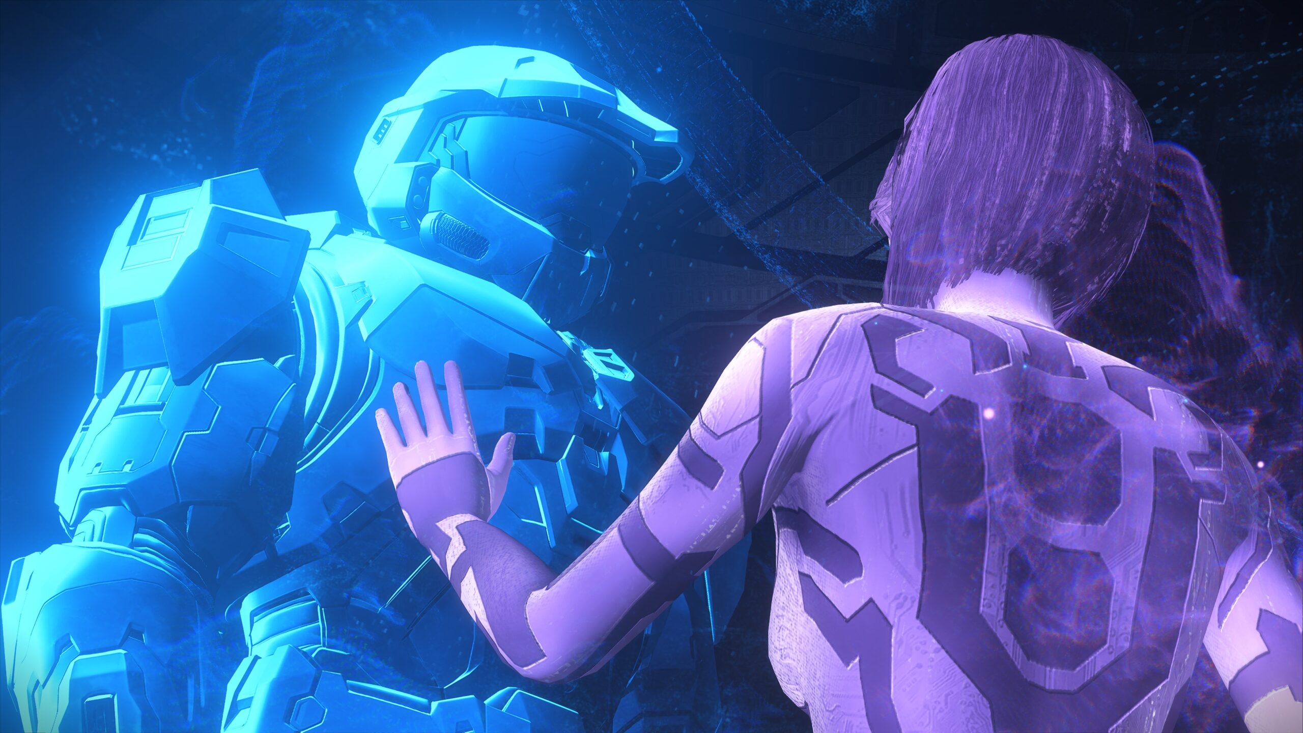 Screenshot of Cortana and John's farewell at the end of Halo 4 as it appears in Halo Infinite's campaign