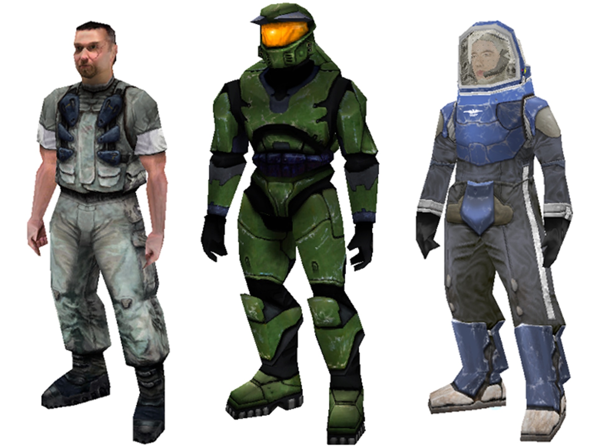 Halo CE Marine, Spartan, and cut spacesuit character models