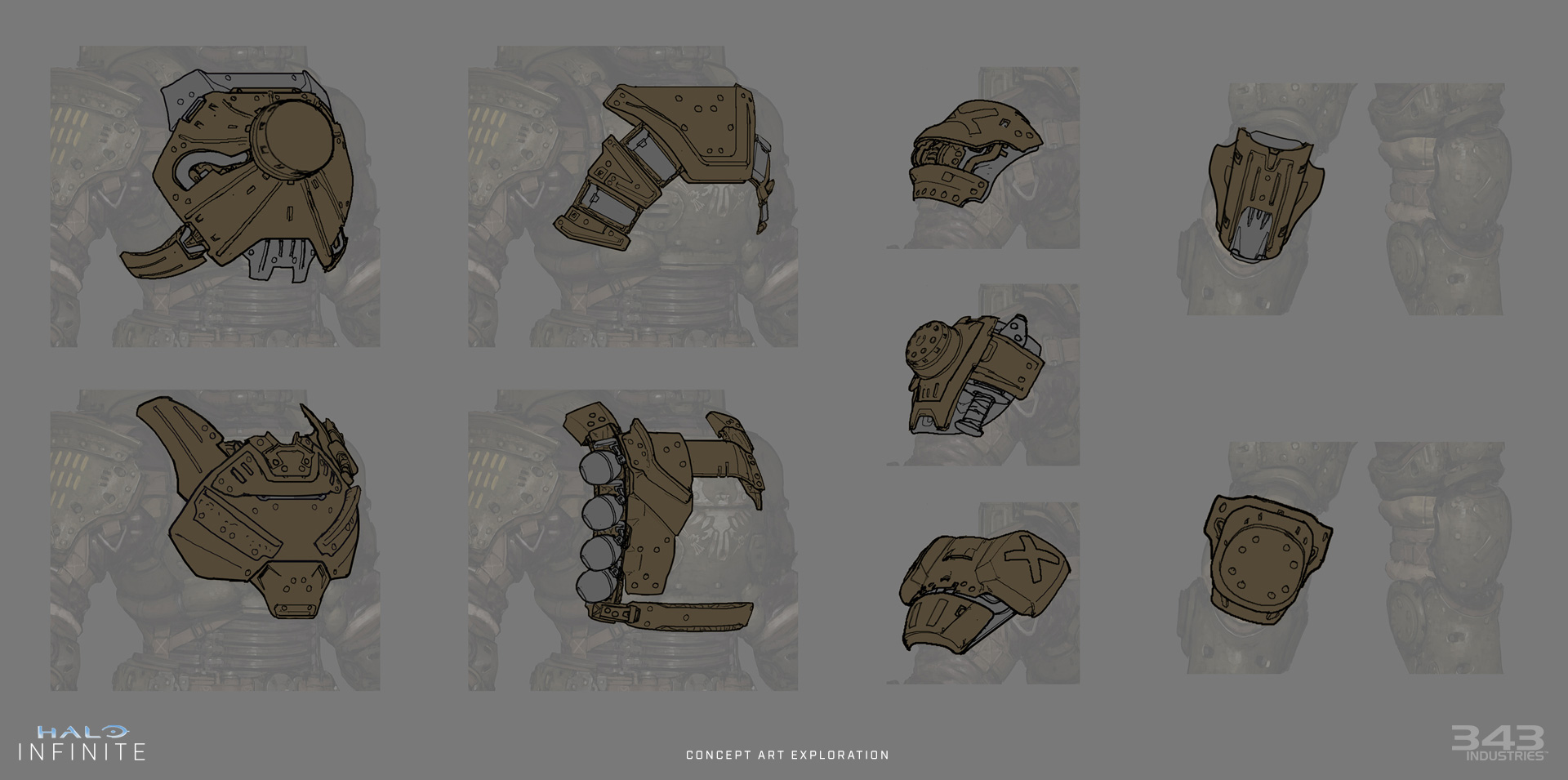 Concept art of various EAGLESTRIKE armor pieces