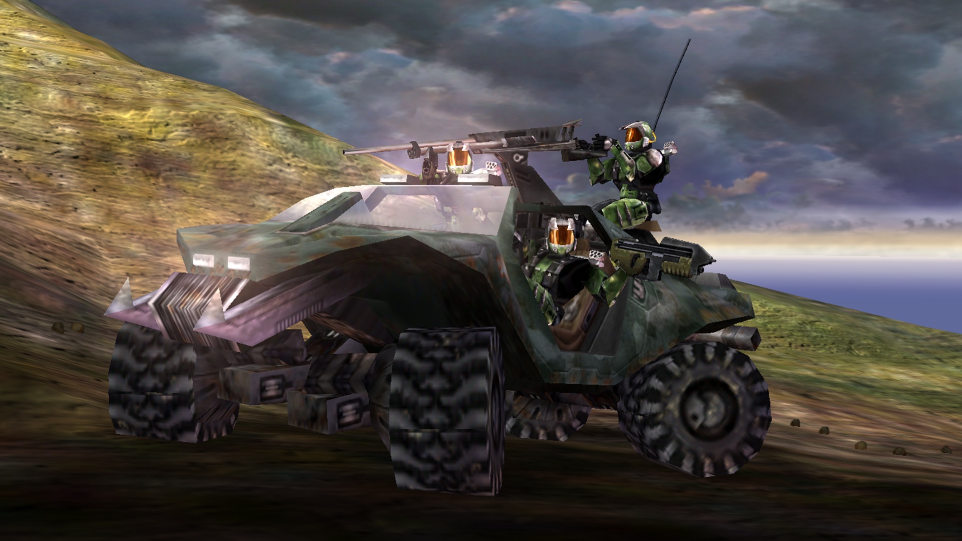 Three 1999-era cyborgs in a Warthog
