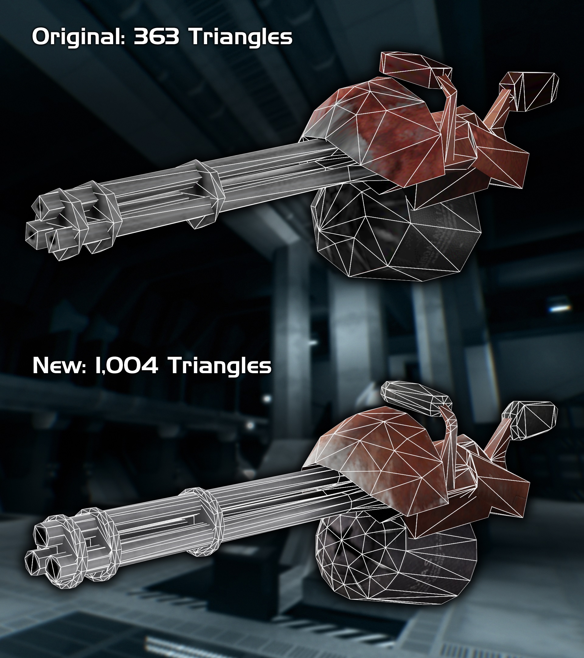 Ludus chaingun model comparison of triangle details