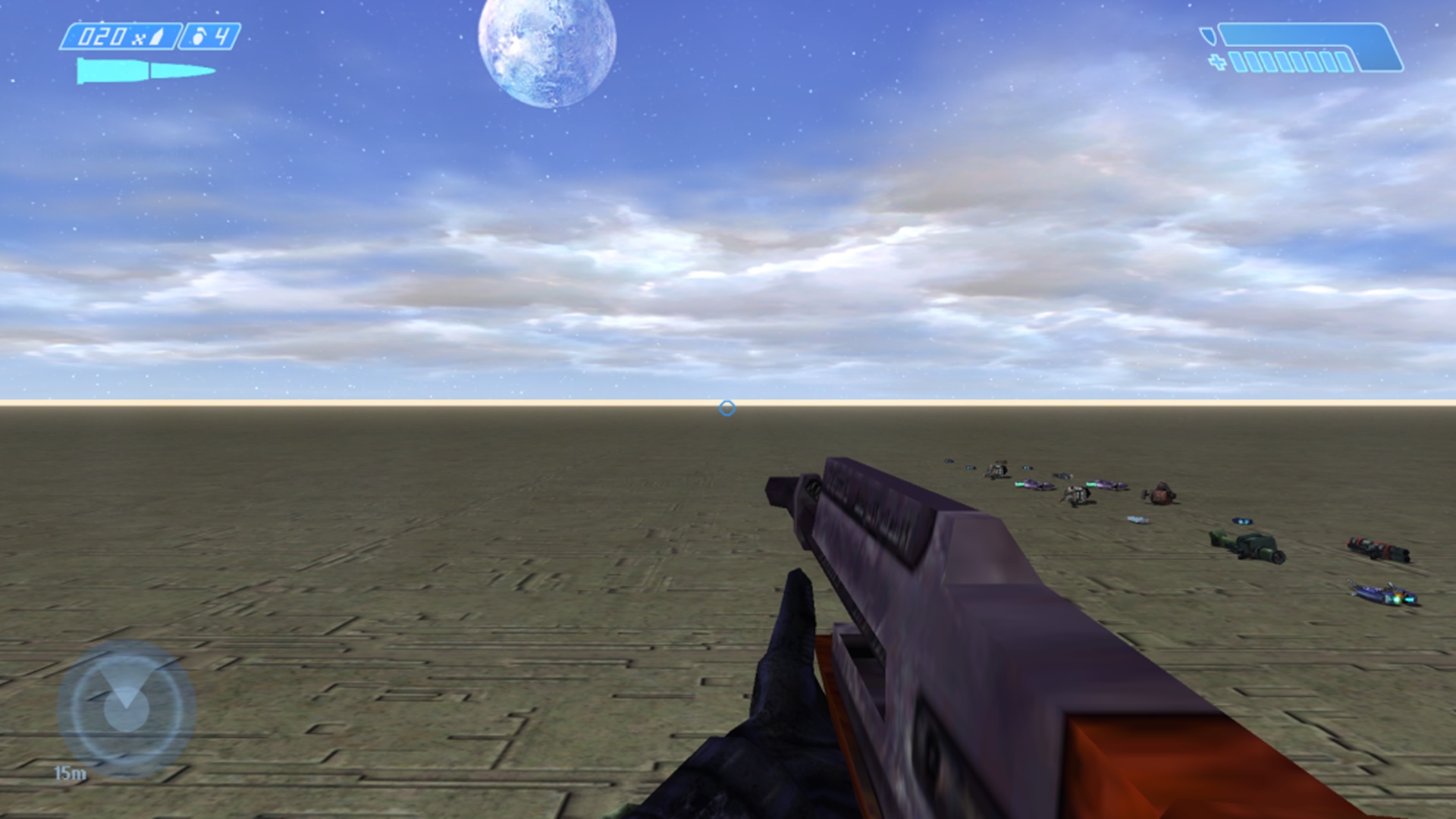 Halo CE first-person shot of the "shovel" sniper rifle