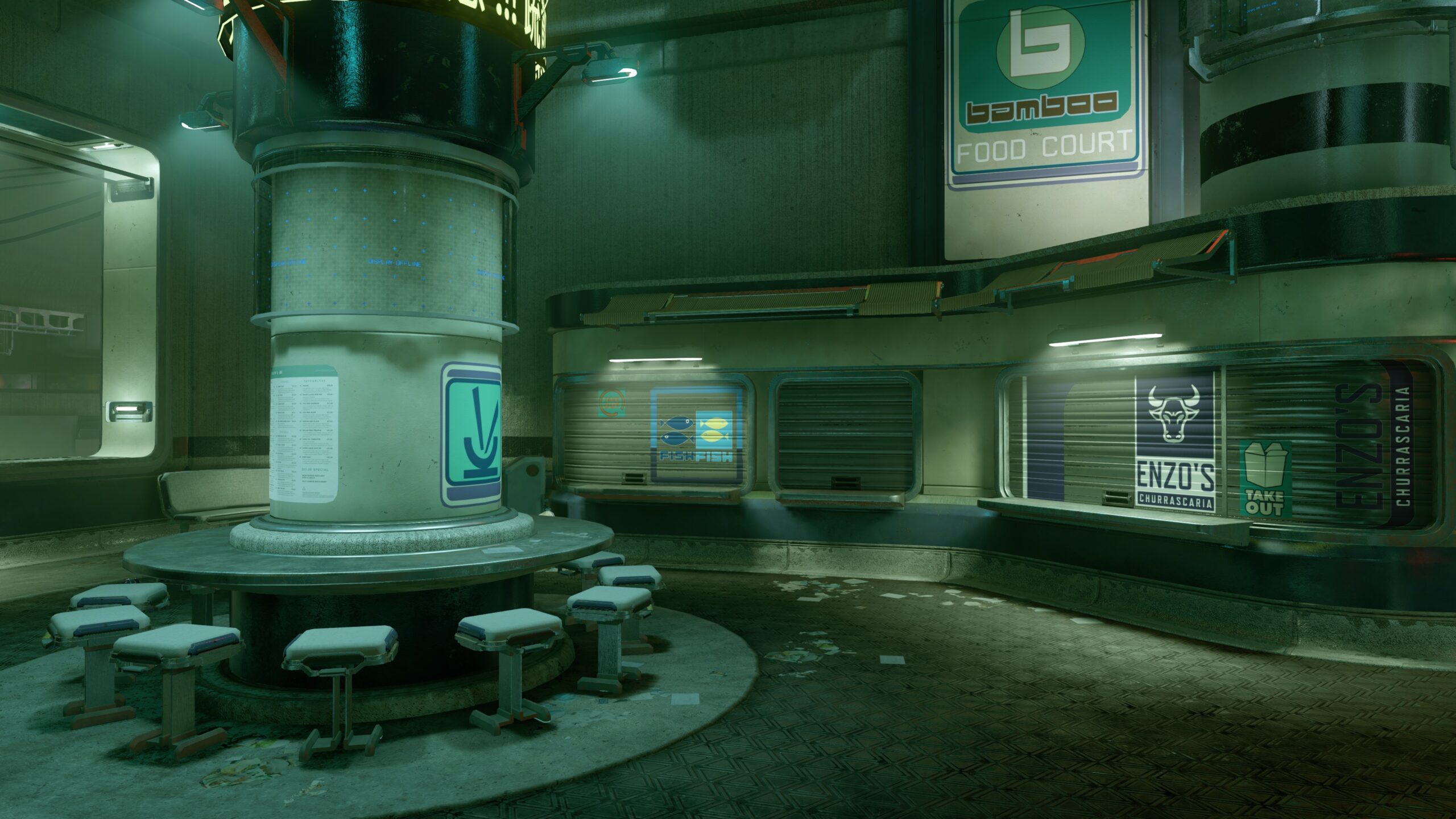 In-game screenshot of Enzo's Churrascaria take-out from Plaza in Halo 5: Guardians