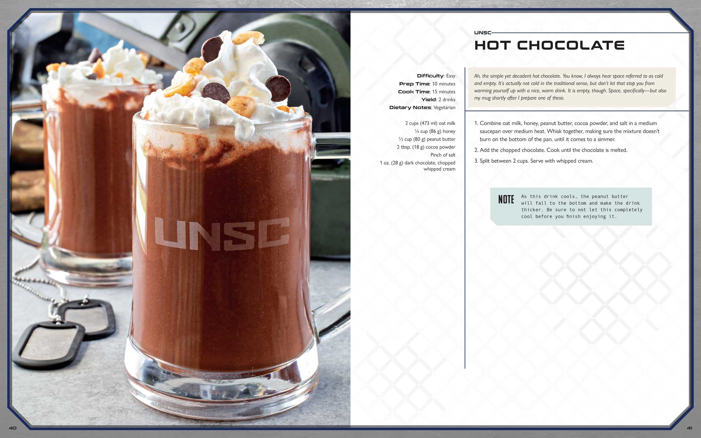 Halo: The Official Cookbook recipe preview for hot chocolate