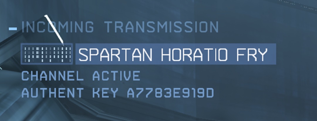 In-game image from Halo 4's Spartan Ops of Horatio Fry's incoming transmission signifier