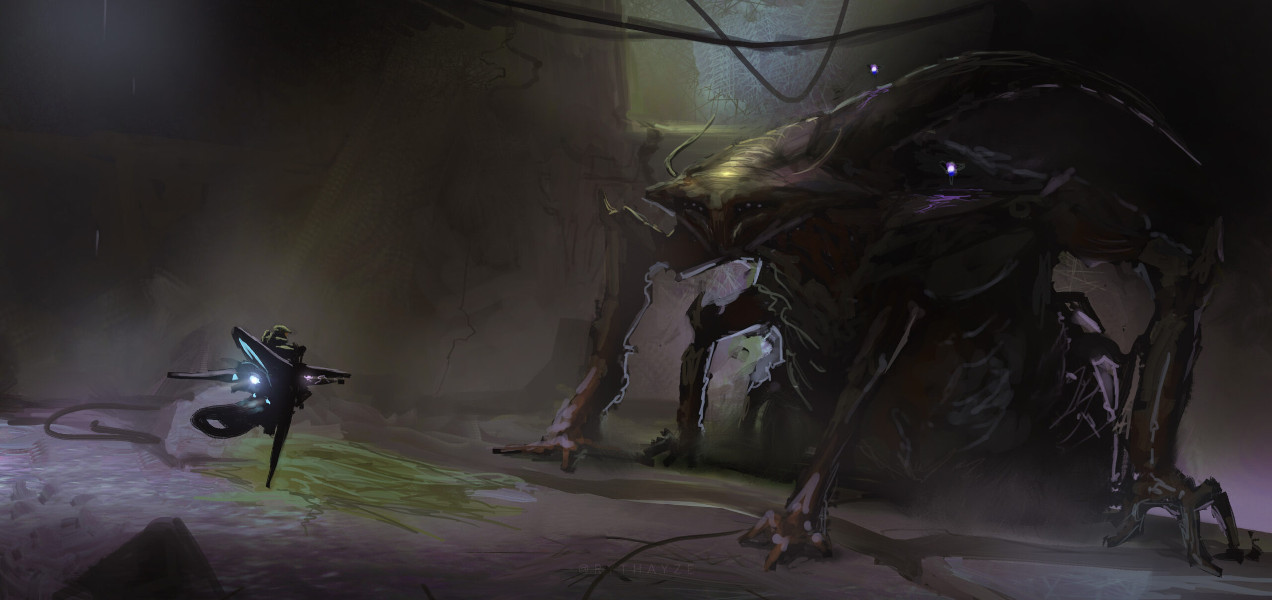 Fan art by Rythaze of the Master Chief encountering the Primordial