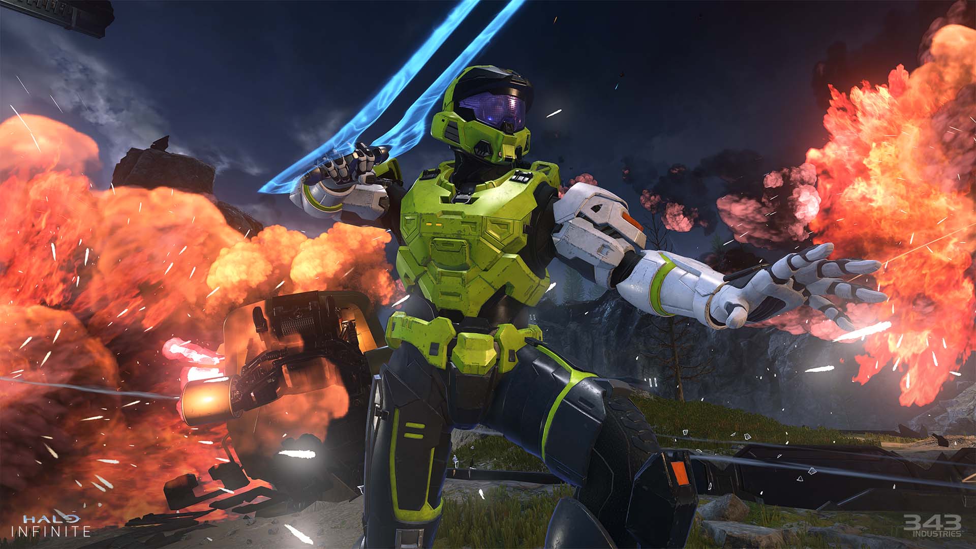 A multiplayer Spartan rocking the citron white coating which is part of the Yappening Event Pass.