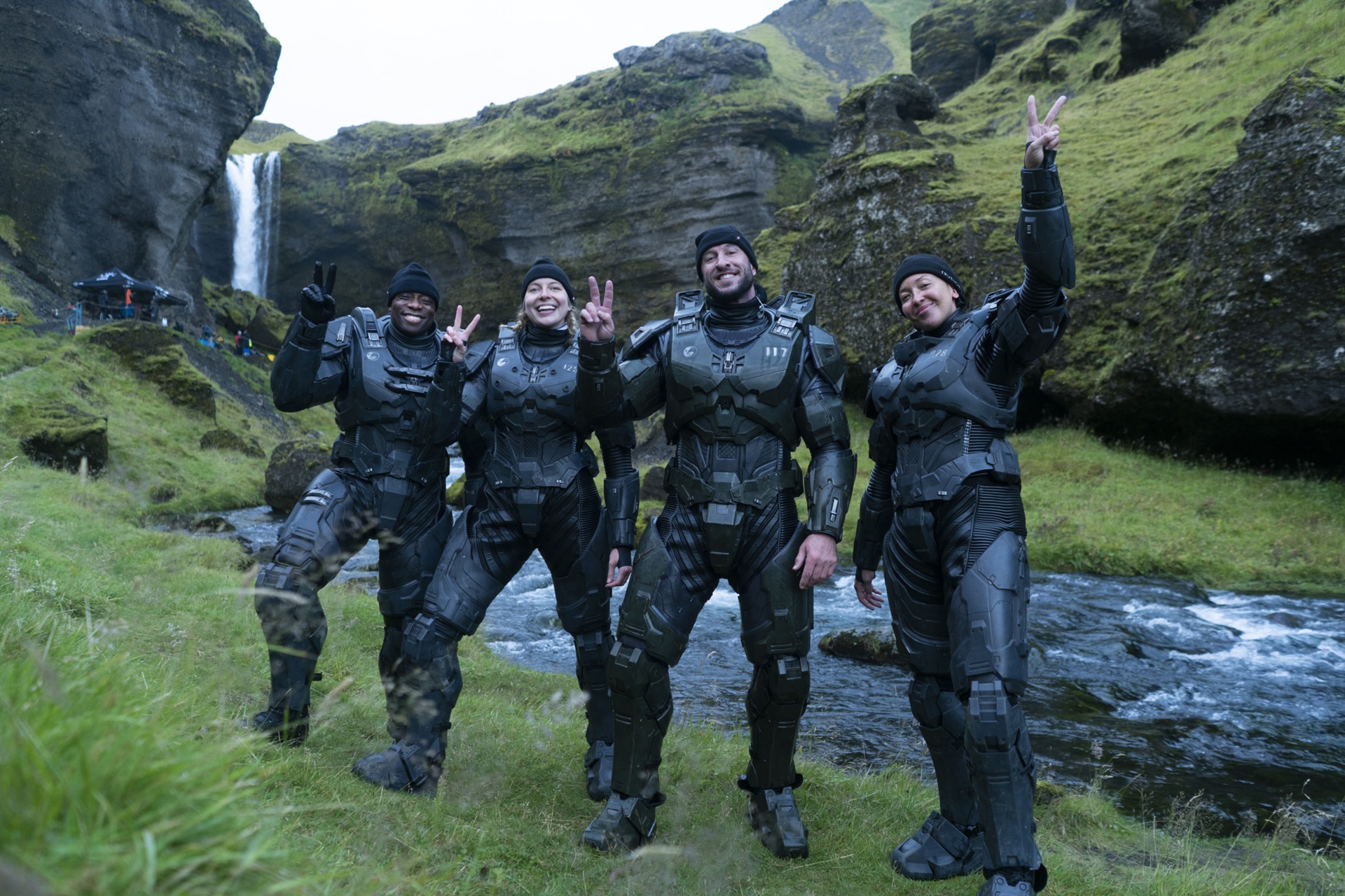 Season 2 production image for the Halo TV series showing the Spartans of Silver Team