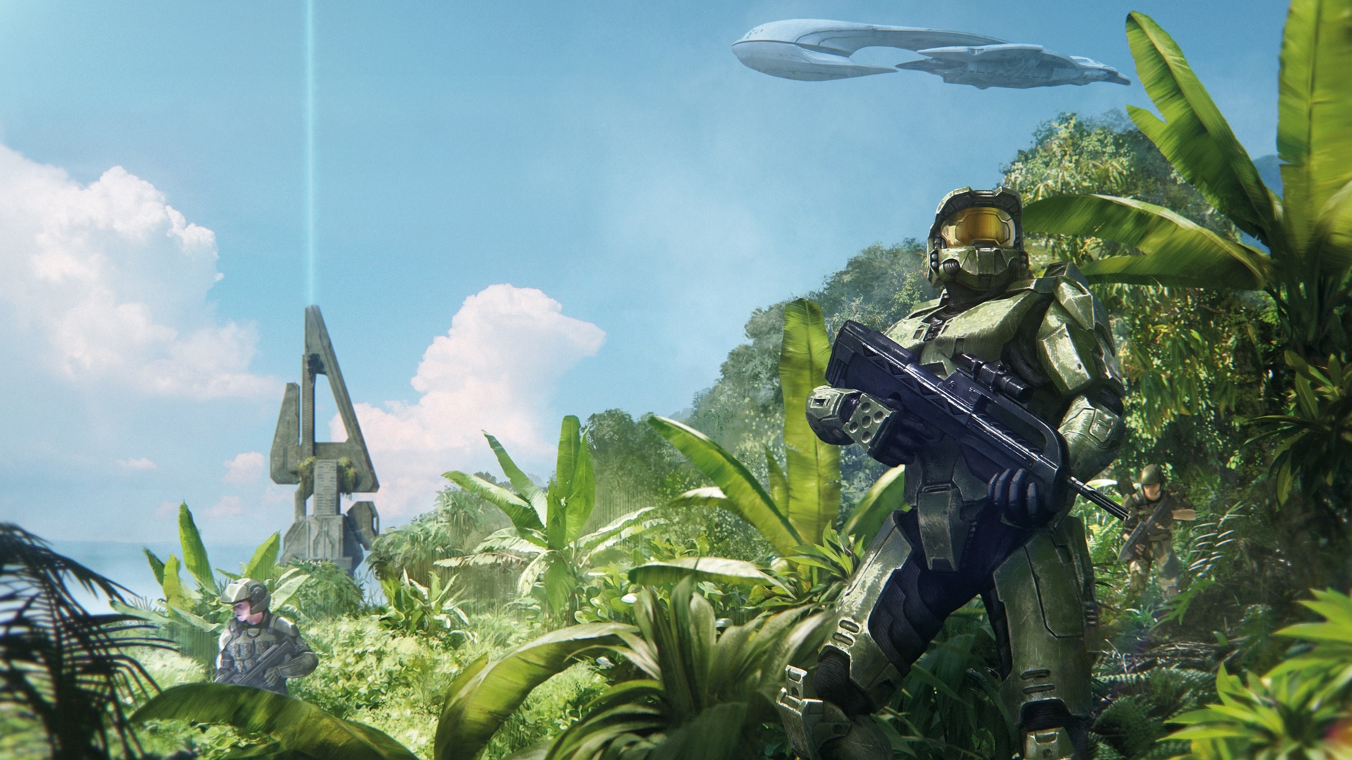 Header image for the October Community Update showing the master Chief on Delta Halo