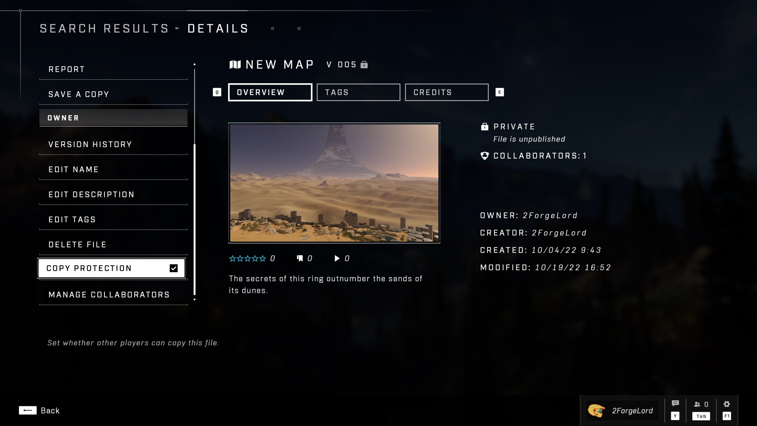 Halo Infinite Forge menu showing copy protection