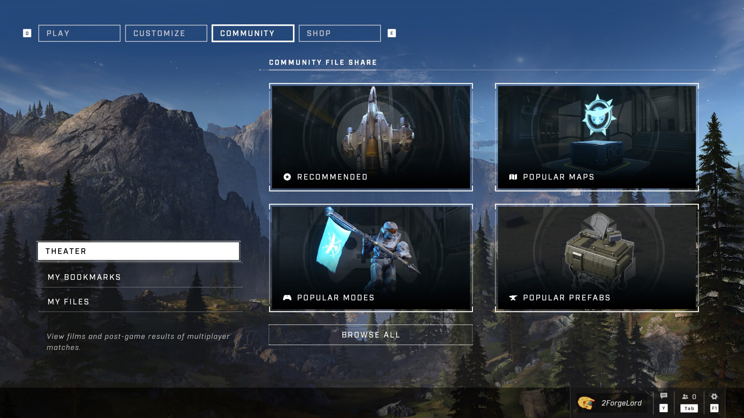 Halo Infinite "Community" tab menu