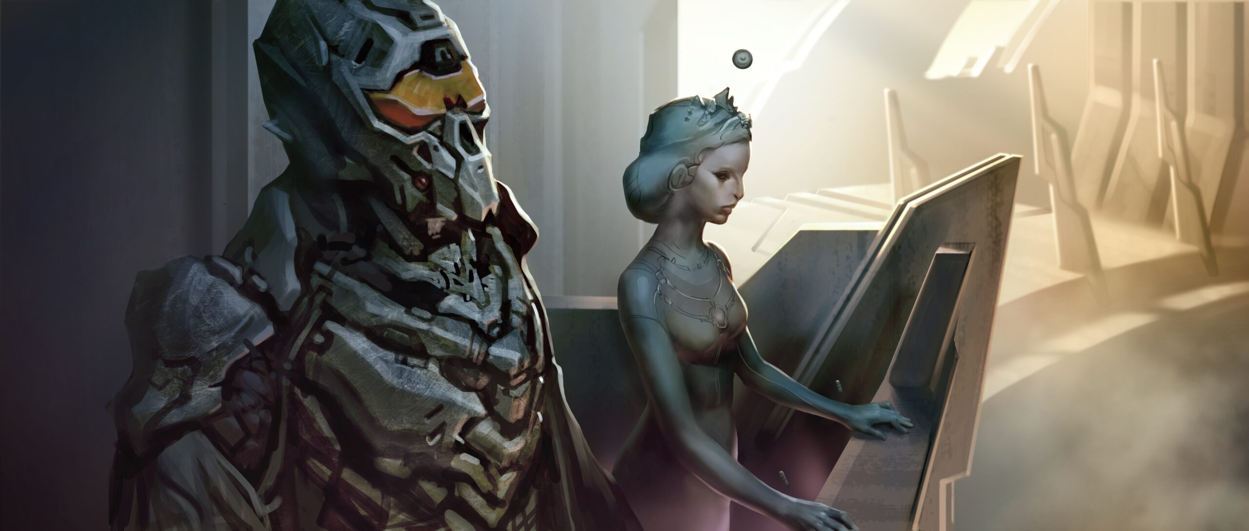 Halo 4 concept art of the Didact and Librarian on Charum Hakkor