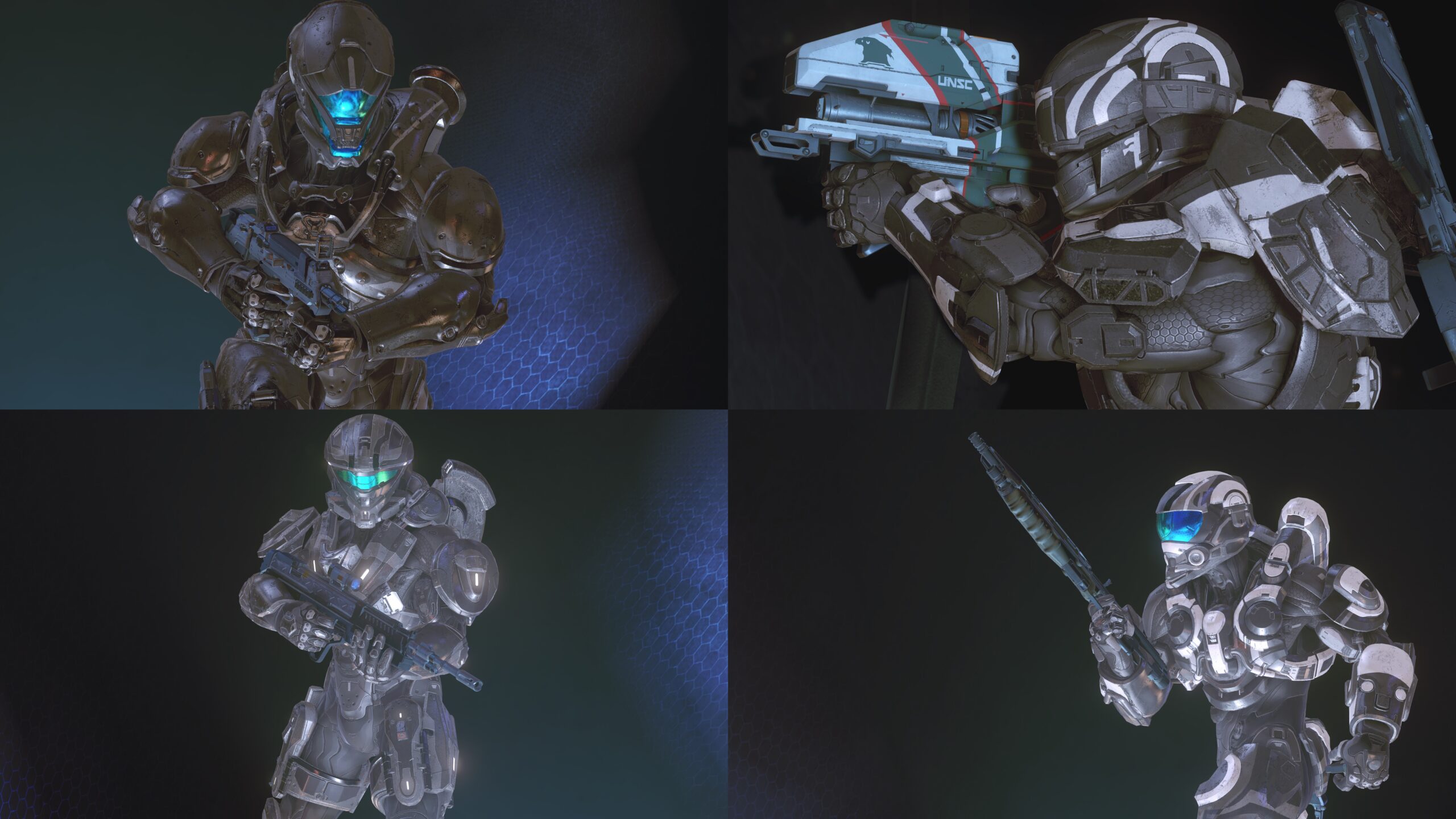 Four screenshots of what Fireteam Shadow look like in their GEN2 armor