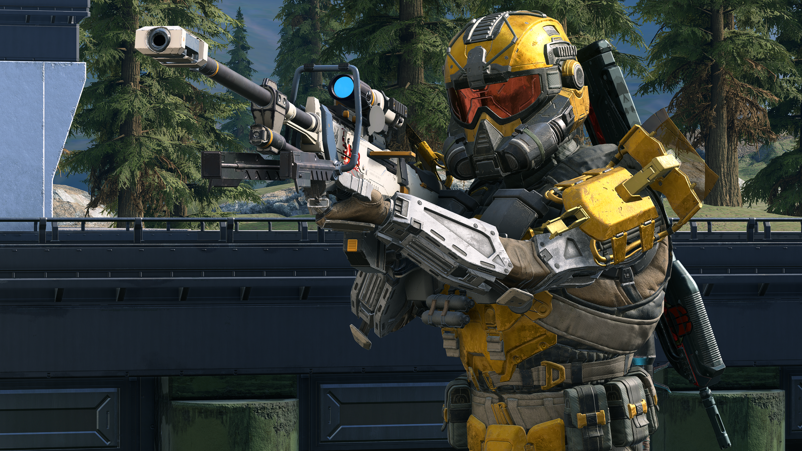 A Spartan with a gold armor coating takes aim with their S7 Sniper.