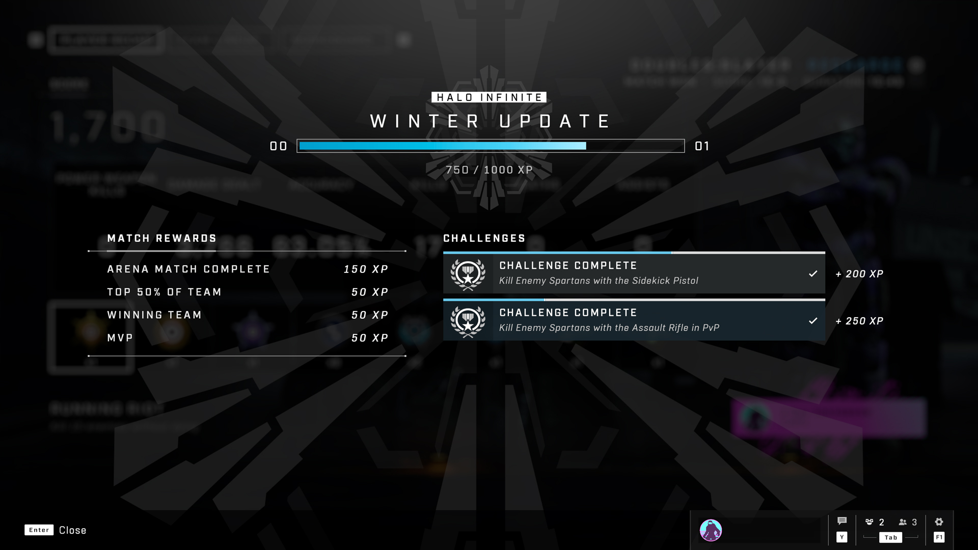 A screenshot of the post-game Match XP menu