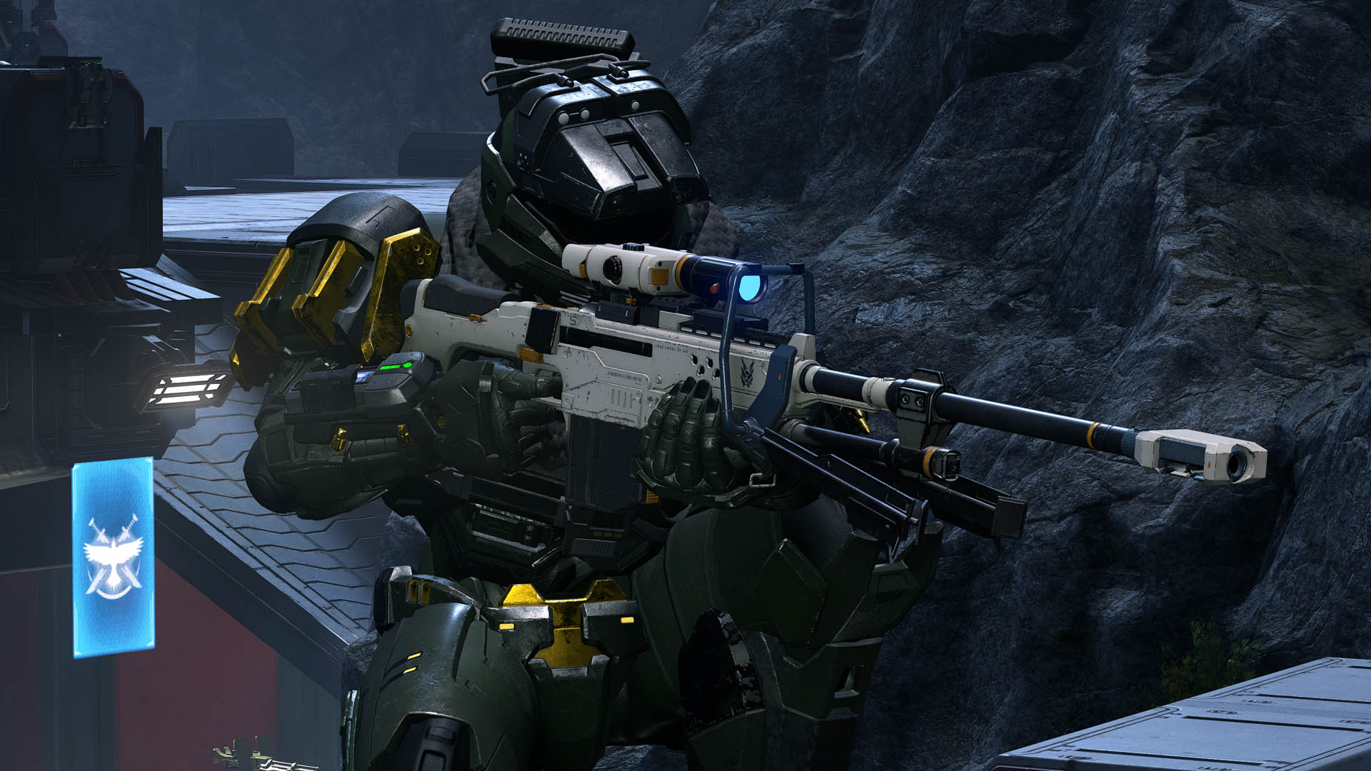 In-game screenshot of a Spartan wielding a sniper rifle