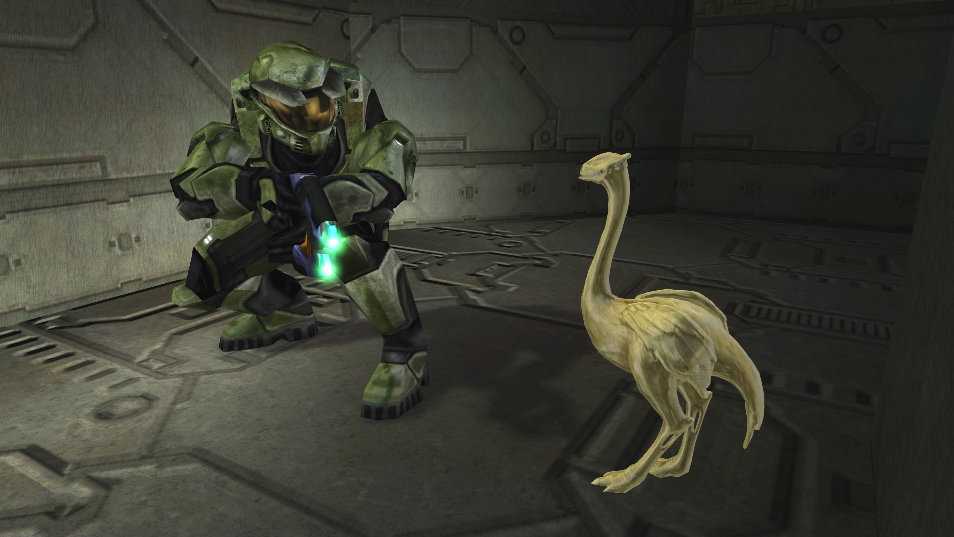 MCC December Update header image showing Halo: CE Master Chief crouching by a moa statue