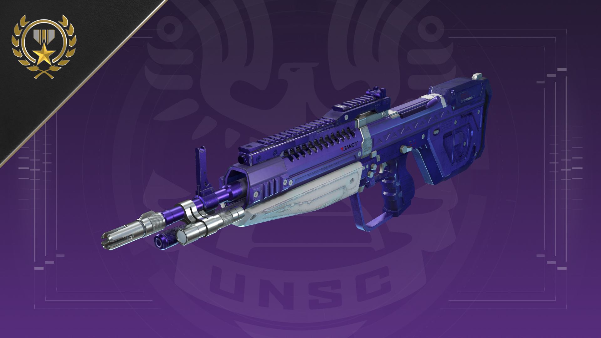 Halo Infinite Weekly Ultimate Reward: Purple Reign weapon coating for the M392 Bandit