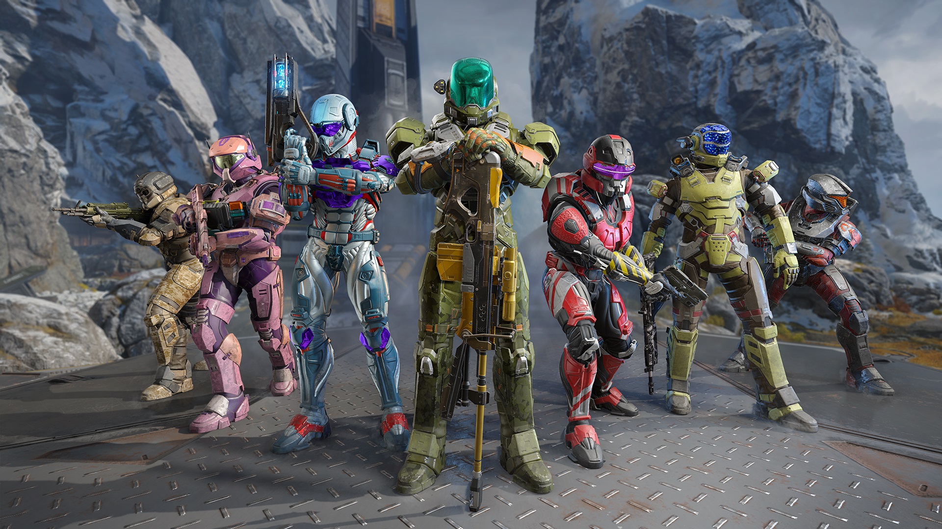 Header image for Halo Infinite Season 3 Customization Preview showing a variety of Spartans on Cliffhanger