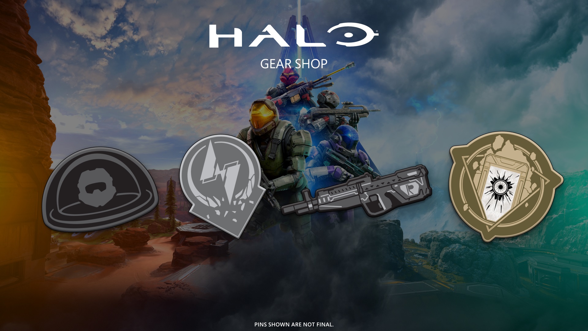 Image of the pins available as Halo Gear Rewards in Season 3