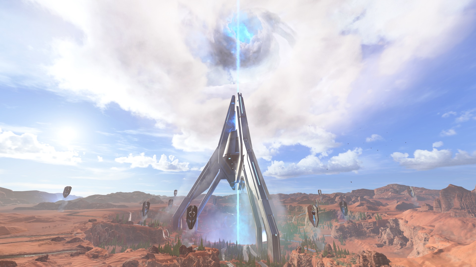 Halo Infinite screenshot of the Lifeworker vessel on the multiplayer map Oasis