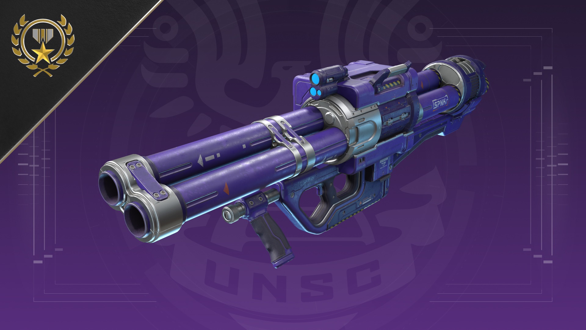 Halo Infinite Ultimate Reward image of the Purple Reign coating for the M41 SPNKr