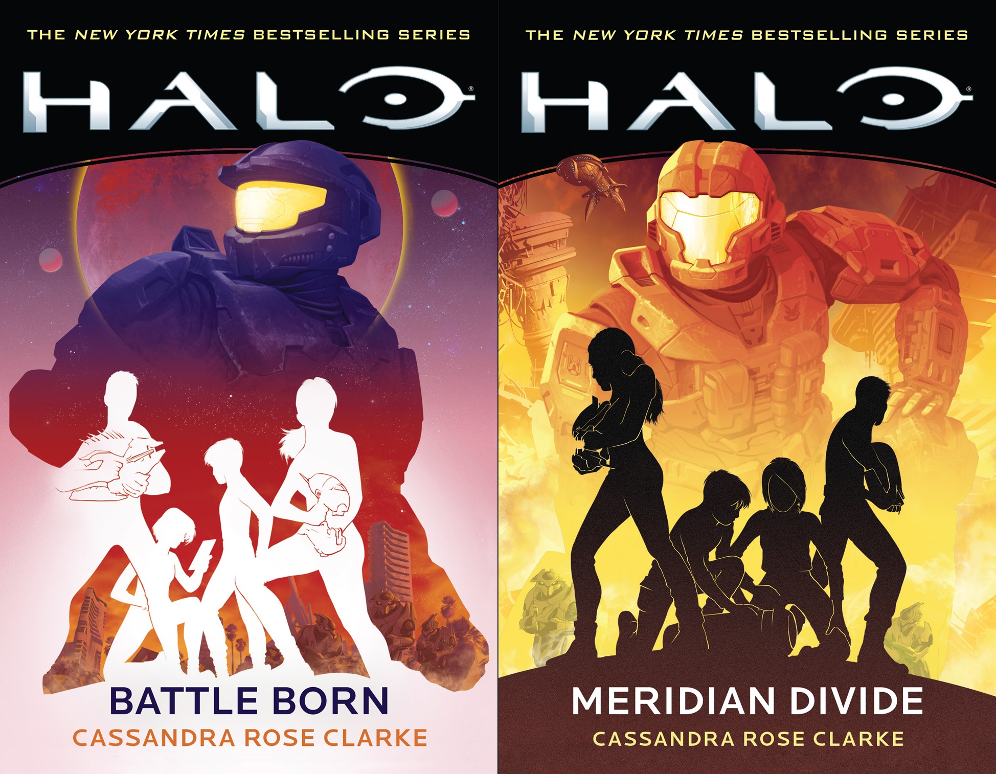 Covers for the reissued Halo: Battle Born and Meridian Divide novels