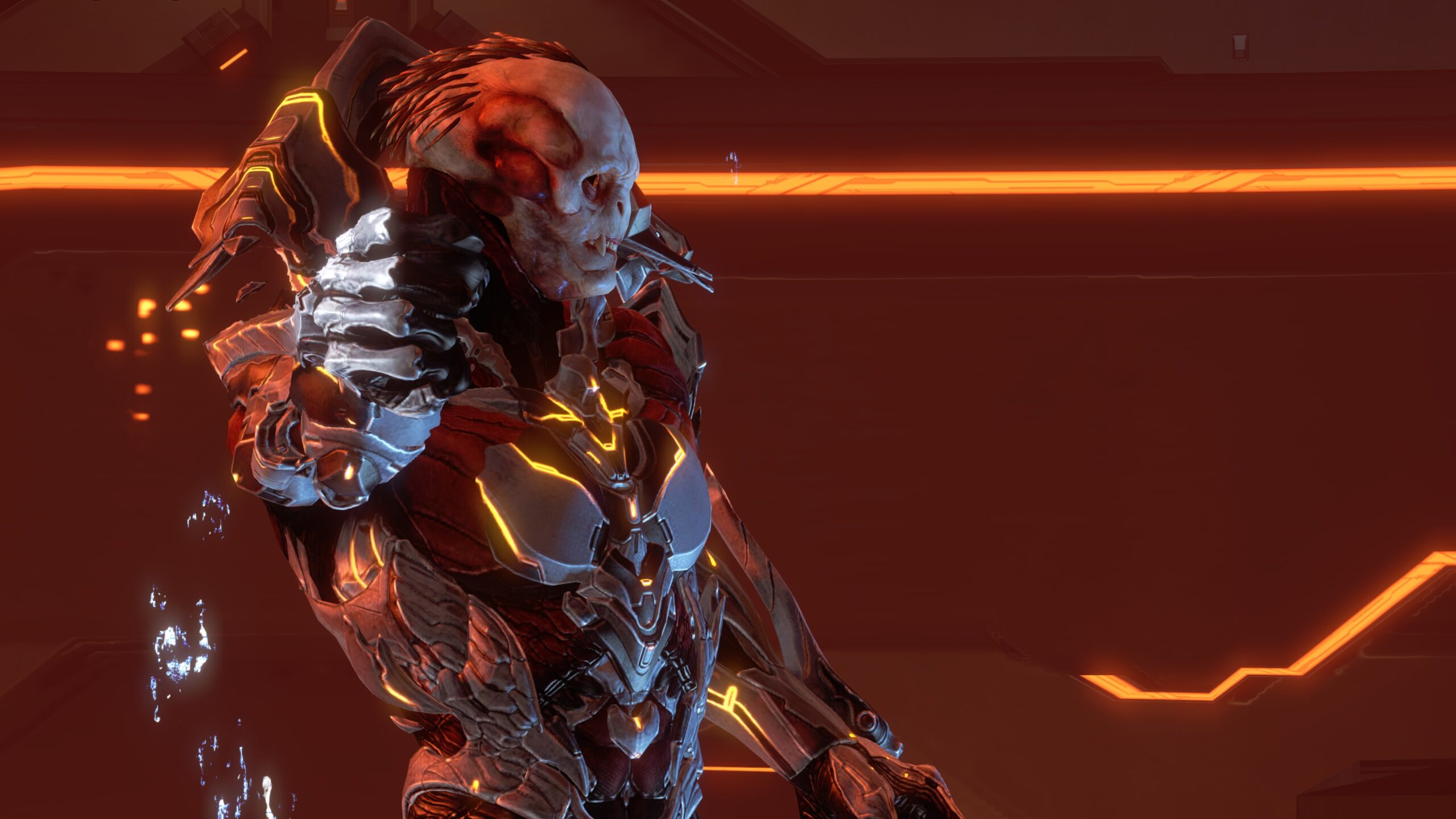Halo 4 screenshot of the unhelmeted Didact